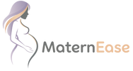 Logo of MaternEase with a silhouette of a pregnant woman on a white background